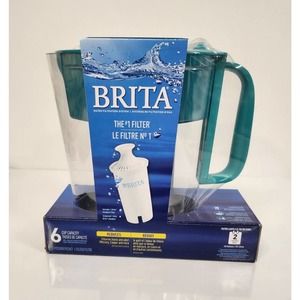 NIB Brita Water Filtration Pitcher 6 Cup Capacity Filter Included Aqua Blue Teal